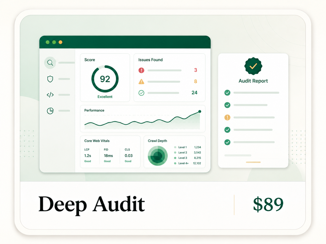 Deep audit preview showing expanded public-page coverage.